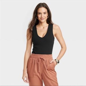 Ribbed V-Neck Bodysuit